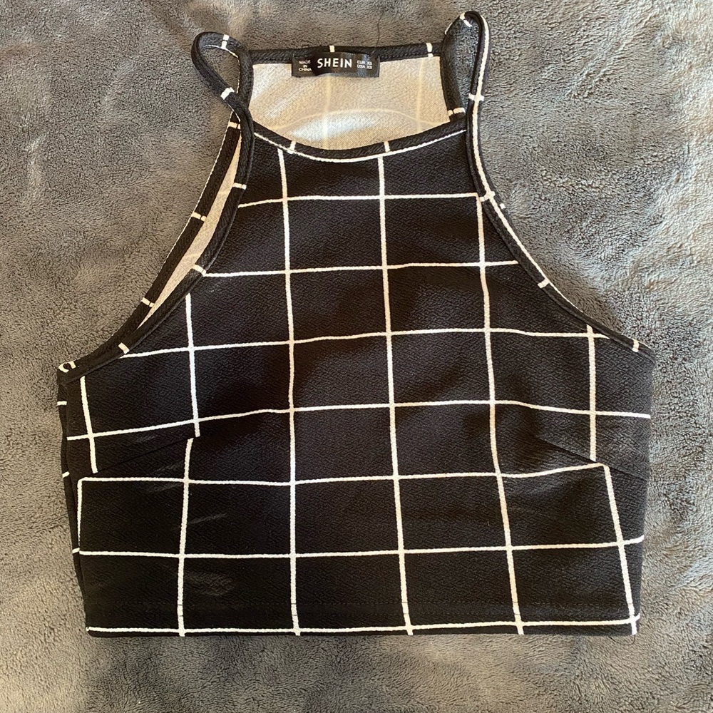 SHEIN Black and White Graphic Crop Tank Top